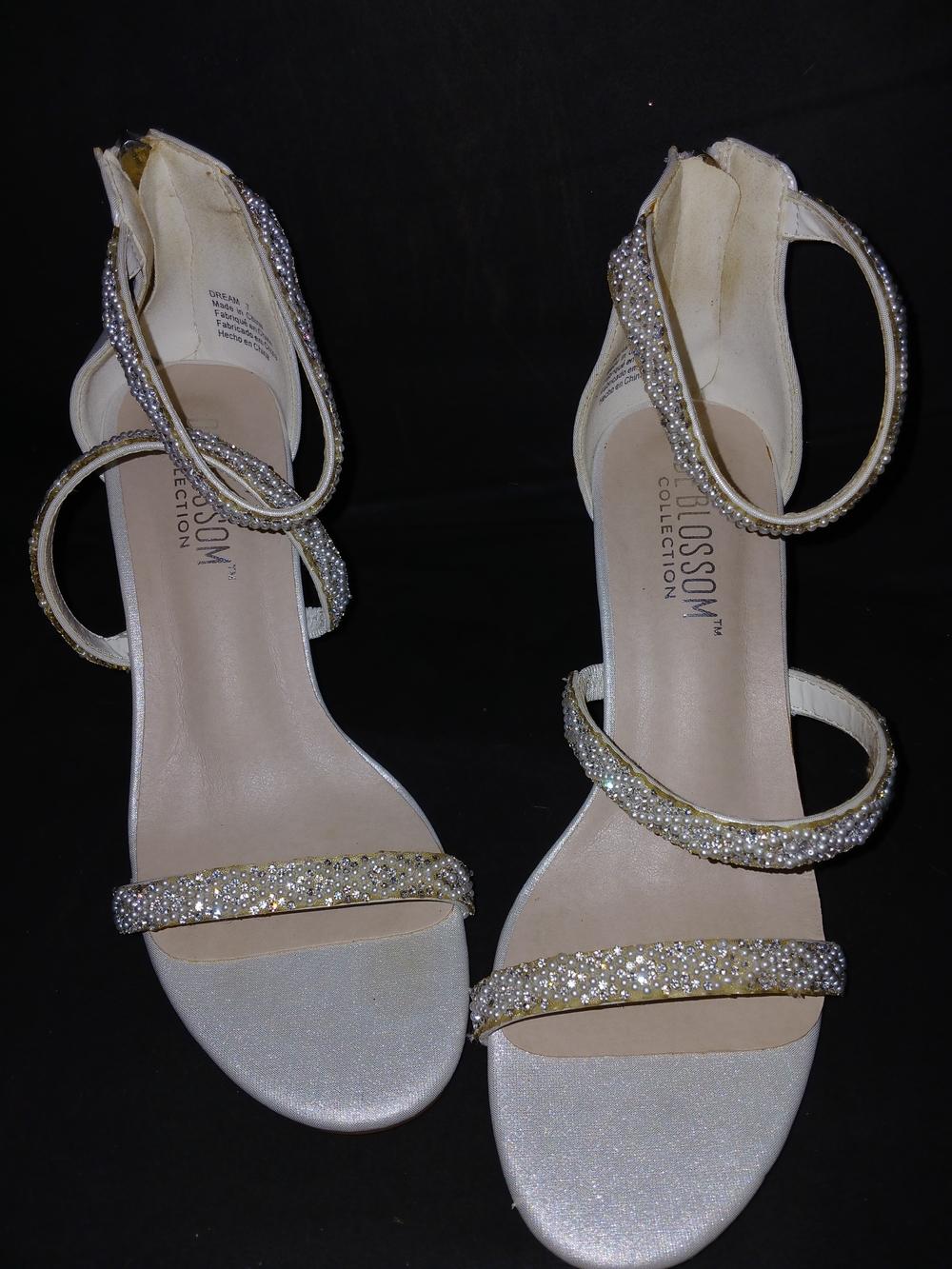 De Blossom Collection Ivory Rhinestone Ankle-Strap Heels